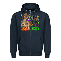 Navy mardi gras dead inside but lucky  with skeleton Zipper Hoodie - AdoDesignShop