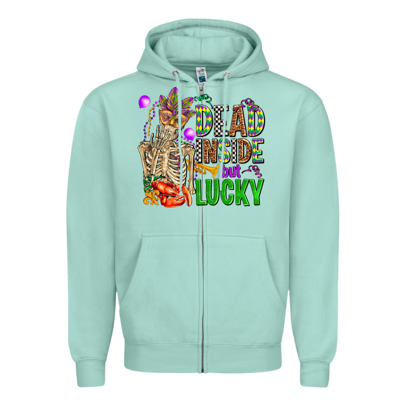 Mardi Gras Dead Inside But Lucky  With Skeleton Zipper Hoodie by AdoDesignShop | Teevron