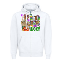 White mardi gras dead inside but lucky  with skeleton Zipper Hoodie - AdoDesignShop