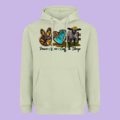 Peace Love Suffolk Sheep Heavyweight Hoodie Designed By Lillyallendesigns