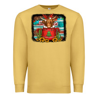 Antique Gold hot coco christmas highland cow with background Premium Sweatshirt - Jasminsmagicworld
