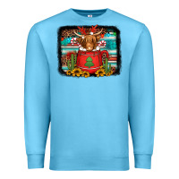 Ocean Blue hot coco christmas highland cow with background Premium Sweatshirt - Jasminsmagicworld