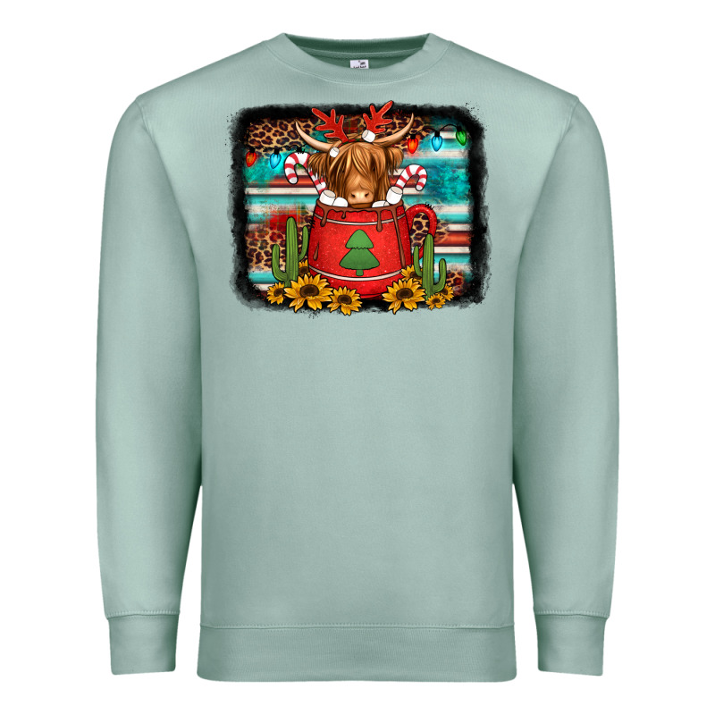 Hot Coco Christmas Highland Cow With Background Premium Sweatshirt by Jasminsmagicworld | Teevron