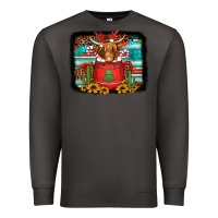 Smoke hot coco christmas highland cow with background Premium Sweatshirt - Jasminsmagicworld