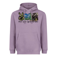 Lavender Peace Love Spectacled Bear Heavyweight Hoodie - LillyAllenDesigns