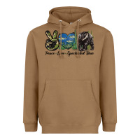 Toasted Coconut Peace Love Spectacled Bear Heavyweight Hoodie - LillyAllenDesigns