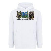 White Peace Love Spectacled Bear Heavyweight Hoodie - LillyAllenDesigns