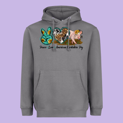 Peace Love Yorkshire Pig Heavyweight Hoodie Designed By Lillyallendesigns