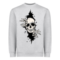 Heather Grey skull in the wall file Heavyweight Sweatshirt - MaliasSmallBusiness