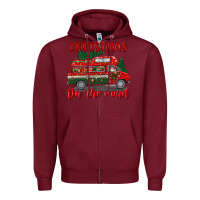 Burgundy christmas on the road Zipper Hoodie - BundleAndBundleShop