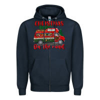 Navy christmas on the road Zipper Hoodie - BundleAndBundleShop