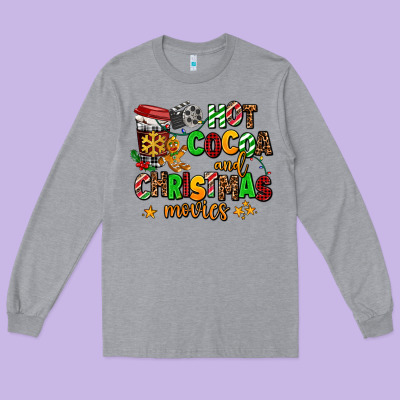 Hot Cocoa And Christmas Movies Long Sleeve Tee Designed By Adodesignshop