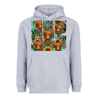 Heather Grey long haired shaggy cow western Heavyweight Hoodie - Jasminsmagicworld