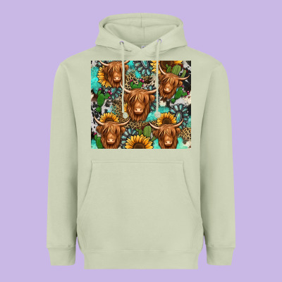 Long Haired Shaggy Cow Western Heavyweight Hoodie Designed By Jasminsmagicworld