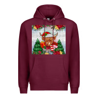 Burgundy christmas cow Premium Hoodie - MaliasSmallBusiness
