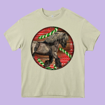 Belgian Horse Christmas Heavy Core Tee Designed By Lillyallendesigns