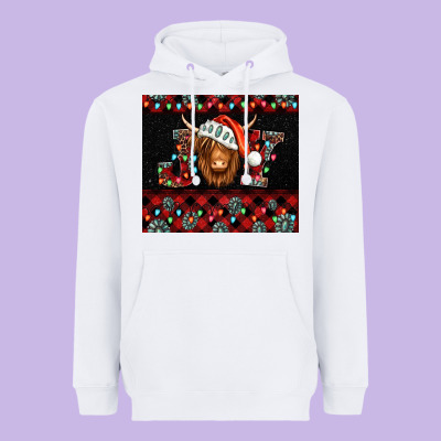 Joy Shaggy Cow Christmas Heavyweight Hoodie Designed By Jasminsmagicworld