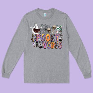 Spooky Vibes Long Sleeve Tee Designed By Cowhidedigitalart
