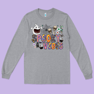 Spooky Vibes Long Sleeve Tee Designed By Cowhidedigitalart