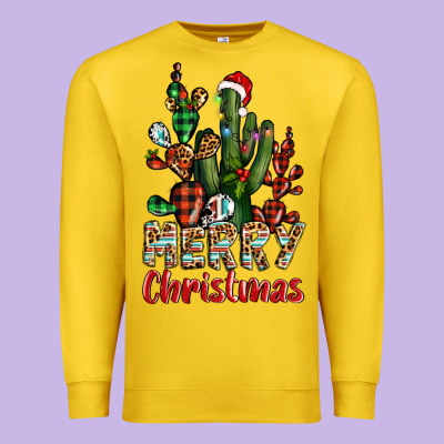 Merry Christmas Cactus Western Premium Sweatshirt Designed By Barkaloodesign