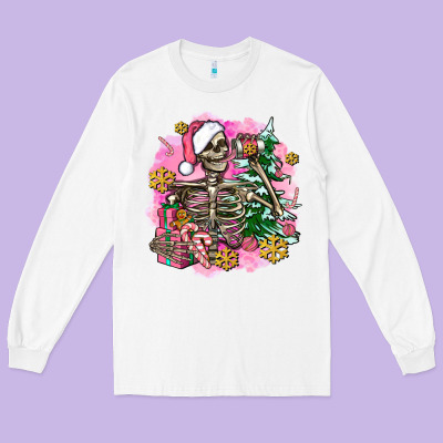 Pink Coffee Gifts Christmas Skeleton Coffee Long Sleeve Tee Designed By Adodesignshop