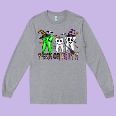 Trick Or Teeth Long Sleeve Tee Designed By Cowhidedigitalart