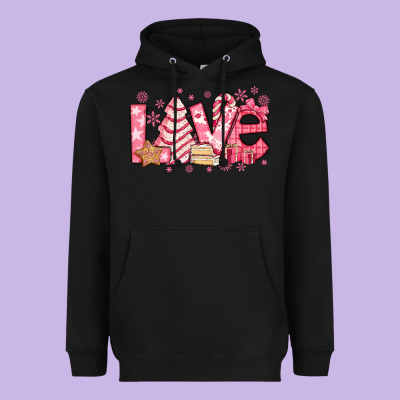 Love Pink Christmas Tree Cake Heavyweight Hoodie Designed By Jasminsmagicworld