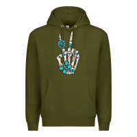 Army Green turquoise gemstone skeleton hand Premium Hoodie - MaliasSmallBusiness