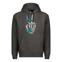 Charcoal Heather turquoise gemstone skeleton hand Premium Hoodie - MaliasSmallBusiness