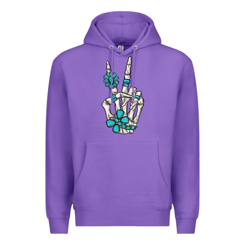 Turquoise Gemstone Skeleton Hand Premium Hoodie by MaliasSmallBusiness | Teevron