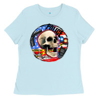 Baby Blue police skull and police equipment Ladies Tee - AdoDesignShop