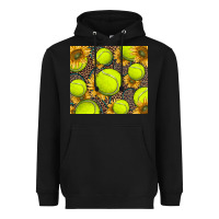 Black tennis ball with sunflower and racket Heavyweight Hoodie - BarkalooDesign