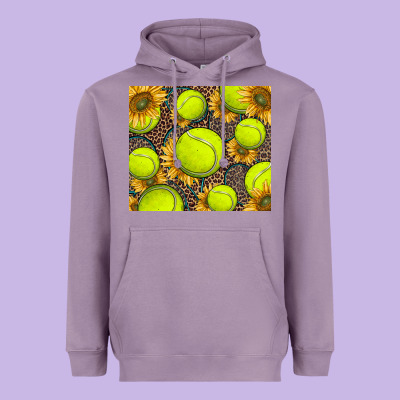 Tennis Ball With Sunflower And Racket Heavyweight Hoodie Designed By Barkaloodesign