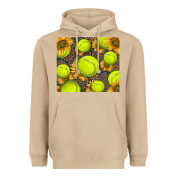 Mushroom tennis ball with sunflower and racket Heavyweight Hoodie - BarkalooDesign