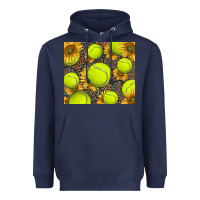 Navy tennis ball with sunflower and racket Heavyweight Hoodie - BarkalooDesign