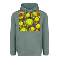 Sage tennis ball with sunflower and racket Heavyweight Hoodie - BarkalooDesign