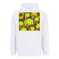 White tennis ball with sunflower and racket Heavyweight Hoodie - BarkalooDesign