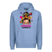 Colony Blue preschool teacher life  messy bun Premium Hoodie - NancyCooperArtShop