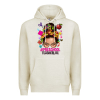 Oatmeal Heather preschool teacher life  messy bun Premium Hoodie - NancyCooperArtShop