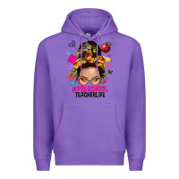Purple preschool teacher life  messy bun Premium Hoodie - NancyCooperArtShop