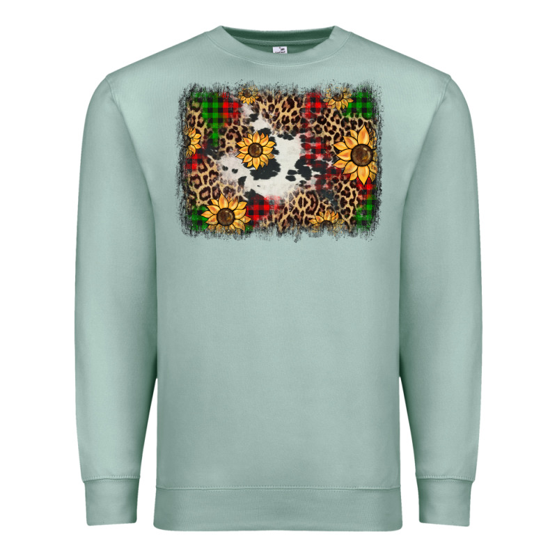 Distressed Christmas Sunflowers Leopard Cowhide Background Premium Sweatshirt by Jasminsmagicworld | Teevron