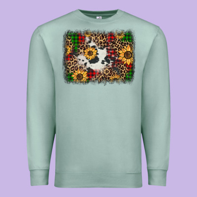 Distressed Christmas Sunflowers Leopard Cowhide Background Premium Sweatshirt Designed By Jasminsmagicworld