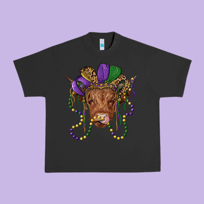 Highland Cow With Mardi Gras Hat Urban Heavy Tee Designed By Ranaportraitstore