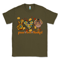 Army Green Peace Love Thankful Classic Tee - CowhideDigitalArt