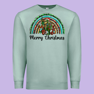 Merry Christmas Cactus Rainbow Premium Sweatshirt Designed By Barkaloodesign