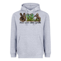Heather Grey Peace Love Baby Gorilla Heavyweight Hoodie - LillyAllenDesigns