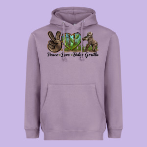 Peace Love Baby Gorilla Heavyweight Hoodie Designed By Lillyallendesigns