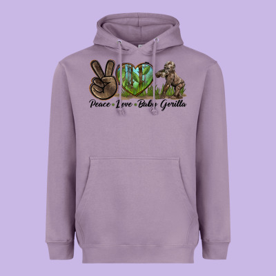 Peace Love Baby Gorilla Heavyweight Hoodie Designed By Lillyallendesigns