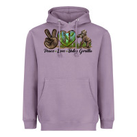 Lavender Peace Love Baby Gorilla Heavyweight Hoodie - LillyAllenDesigns