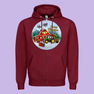 Merry Christmas Small Town Christmas Ornament Zipper Hoodie Designed By Bundleandbundleshop